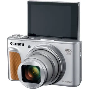 Canon SX740 HS digital camera with flip screen and 40x optical zoom.