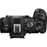 Top view of a Canon DSLR camera body with control dials and buttons.