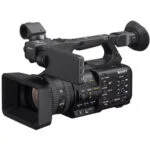Sony professional camcorder with lens and viewfinder, ideal for video production.