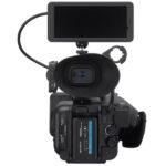Professional Sony cinema camera with monitor, ideal for filmmakers and videographers.