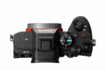 Top view of Sony A7V mirrorless camera body with control dials, ideal for professional photography.