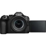 Canon EOS R6 Mark II mirrorless camera with flip-out screen, ideal for professional photography.