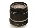 Canon EF-S 18-55mm lens with image stabilizer on white background.