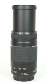 Canon EF 75-300mm zoom lens for DSLR cameras, ideal for photography enthusiasts.