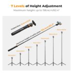 K&F Concept selfie stick with 7 height levels, max height 158.4cm.