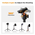 Adjustable camera tripod head for versatile shooting angles.