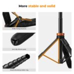 Sturdy camera tripod with silicone pads and shock-absorbing rubber ring for stable photography.