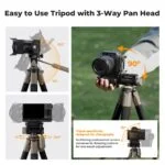K&F Concept tripod with 3-way pan head for professional camera movements.
