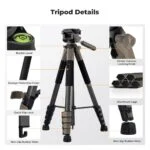 K&F Concept camera tripod with bubble level and quick flip lock, ideal for photography equipment in the UK.