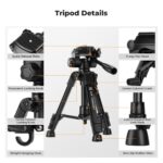 K&F Concept camera tripod with quick release plate and 3-way pan head, ideal for photography equipment in the UK.