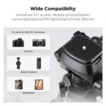 Camera tripod head with universal 1/4 inch screw for cameras and devices.