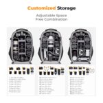 Camera bag with customizable storage for lenses and photography gear.