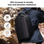 Durable black camera backpack with enhanced resistance, ideal for photographers.