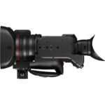 Professional cinema camera with lens and viewfinder, ideal for filmmakers and videographers.