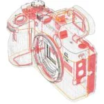 3D wireframe model of a Sony mirrorless camera body showcasing internal components.