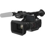 Panasonic professional video camera with microphone and LCD screen, available at Camix UK.