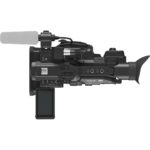 Panasonic 4K camcorder with microphone and flip-out screen, ideal for professional video recording.
