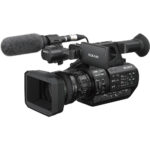 Sony professional video camera with microphone and lens, available at Camix UK.