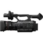 Sony professional camcorder with lens and controls, ideal for video production.