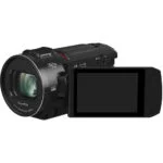 High-definition camcorder with flip-out screen, ideal for video recording and filmmaking.
