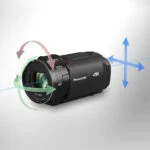 Panasonic 4K camcorder with optical zoom and stabilization features.