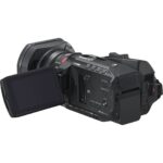 Professional camcorder with flip-out screen and lens, available at Camix camera shop UK.