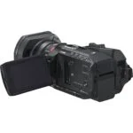 Professional camcorder with flip-out screen and lens, available at Camix camera shop UK.