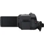 Professional camcorder with flip-out screen, ideal for videography and filmmaking.