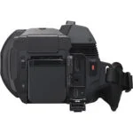 Professional video camera with side view of ports and controls, ideal for filmmakers and videographers.
