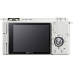 Sony ZV-E10 4K mirrorless camera rear view with screen and controls.