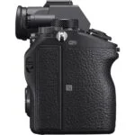 Side view of a mirrorless camera body with textured grip, available at Camix UK.