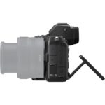 Side view of a Nikon mirrorless camera with a tilting screen, ideal for photography enthusiasts.