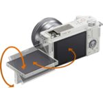 Sony mirrorless camera with tilting screen, ideal for photography and videography.