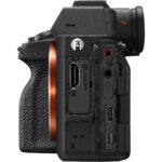 Side view of a mirrorless camera body with various ports, ideal for professional photography.