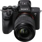 Sony mirrorless camera with lens, ideal for professional photography and videography.