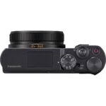 Top view of a Panasonic compact digital camera with control dials and lens.