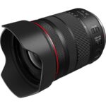 Canon RF lens with hood, ideal for professional photography and videography.