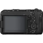 Back view of a professional digital camera body with LCD screen and control buttons.