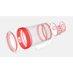 Illustration of a professional camera lens with highlighted components.