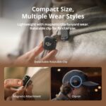 Compact DJI camera accessory with magnetic and clip-on wear options.