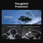 Drone with omnidirectional obstacle sensing and replaceable lens element.