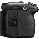 Side view of a black camera body with textured grip, available at Camix UK.