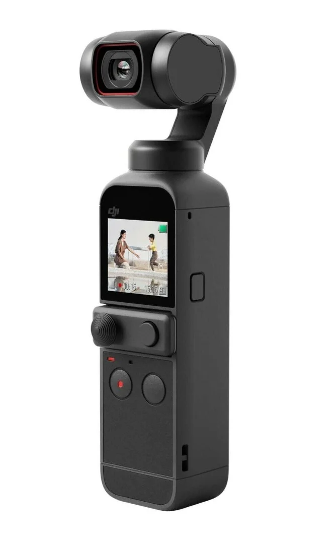 DJI Osmo Pocket 2 handheld gimbal camera with touchscreen, ideal for stable video recording.
